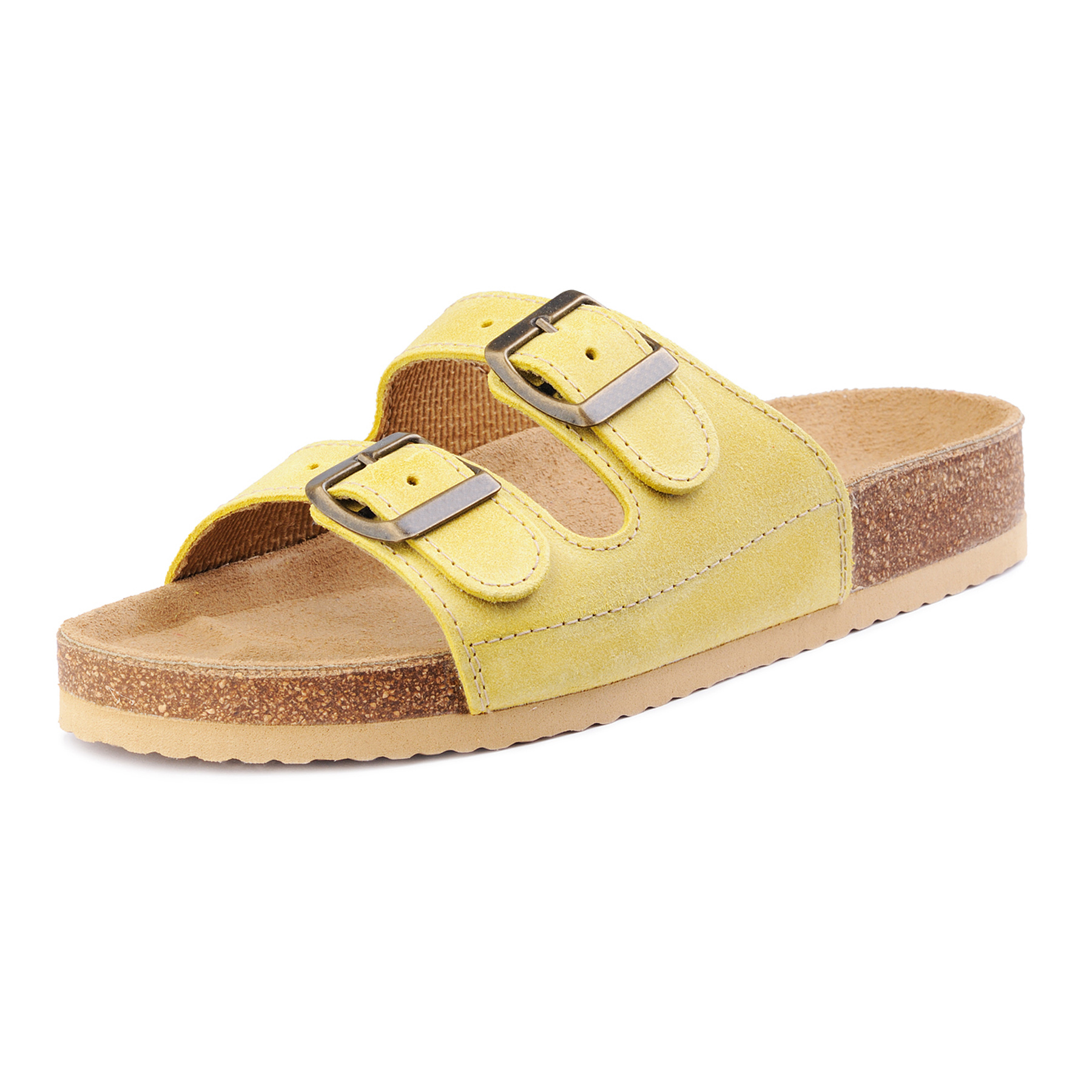 Dámské kožené pantofle dvouprackové žluté Fusakle