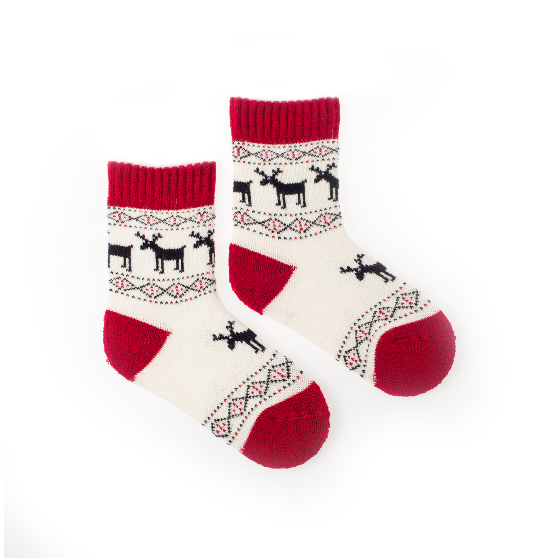 Dětské vlněné ponožky Vlnáč Sobí stádo červený Fusakle