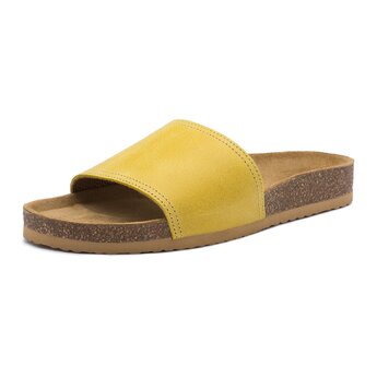 Dámské kožené pantofle bezprackové žluté